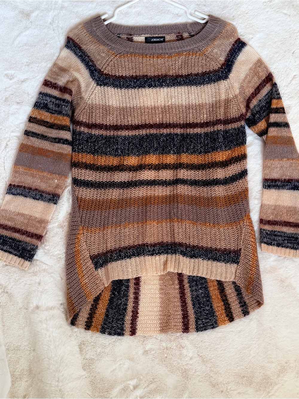 Jordache Women's Striped Cozy Knit Sweater - Taupe/Multi